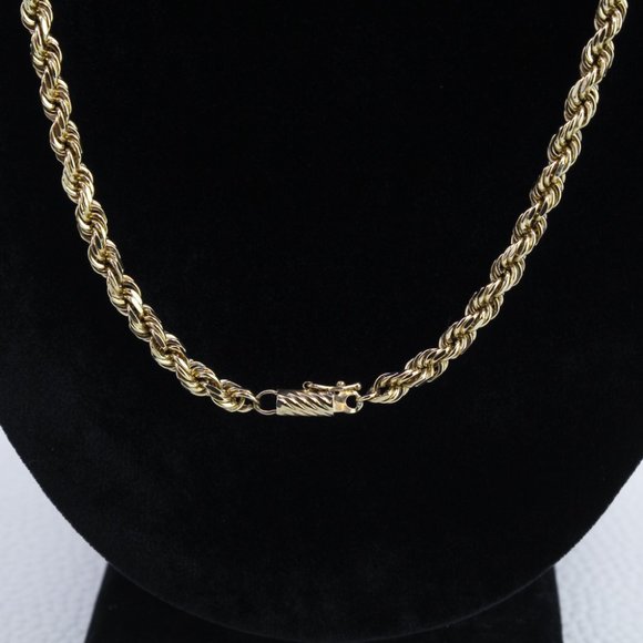 14k Solid Gold Diamond Cut Rope Chain Necklace 23" - Picture 3 of 6